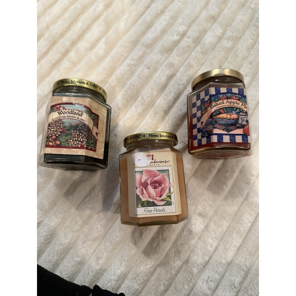 Home Interiors & Gifts Jar Candle Lot 3 Woodland Baked Apple Pie Rose Petals